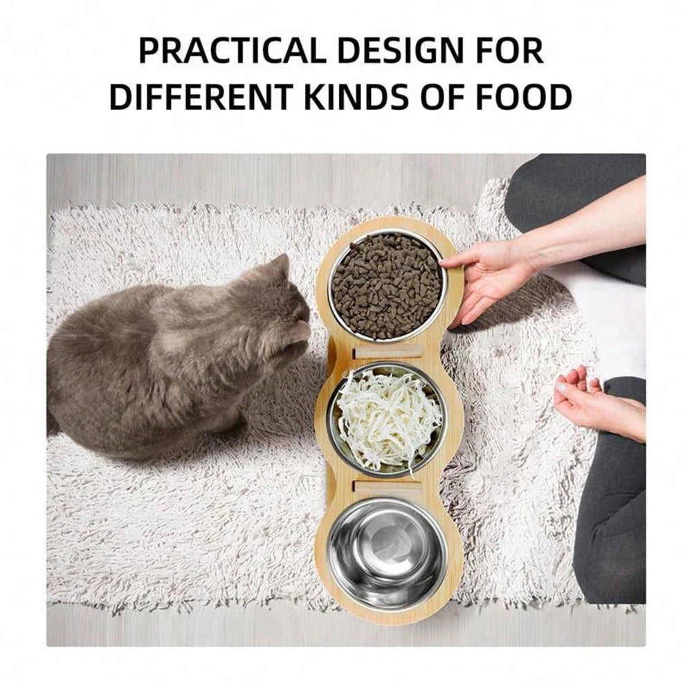 Cat 3 Bowls in 1 Feeder Feeding & Watering Bowl