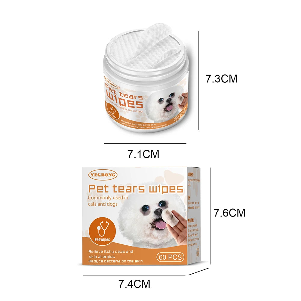 60pcs Pet Tear/Ear Wet Wipes