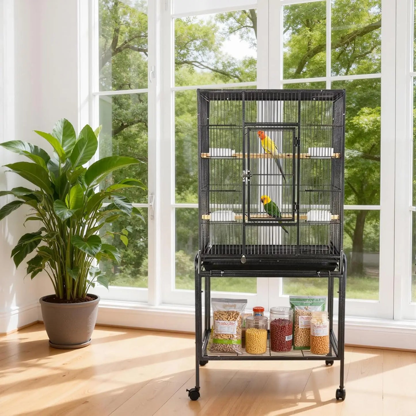 53-Inch Roller Bird Flight Cage, Wrought Iron.