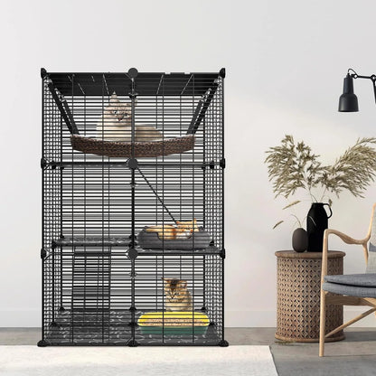 3-Tier Cat Cage Enclosures Detachable Cat Kennel