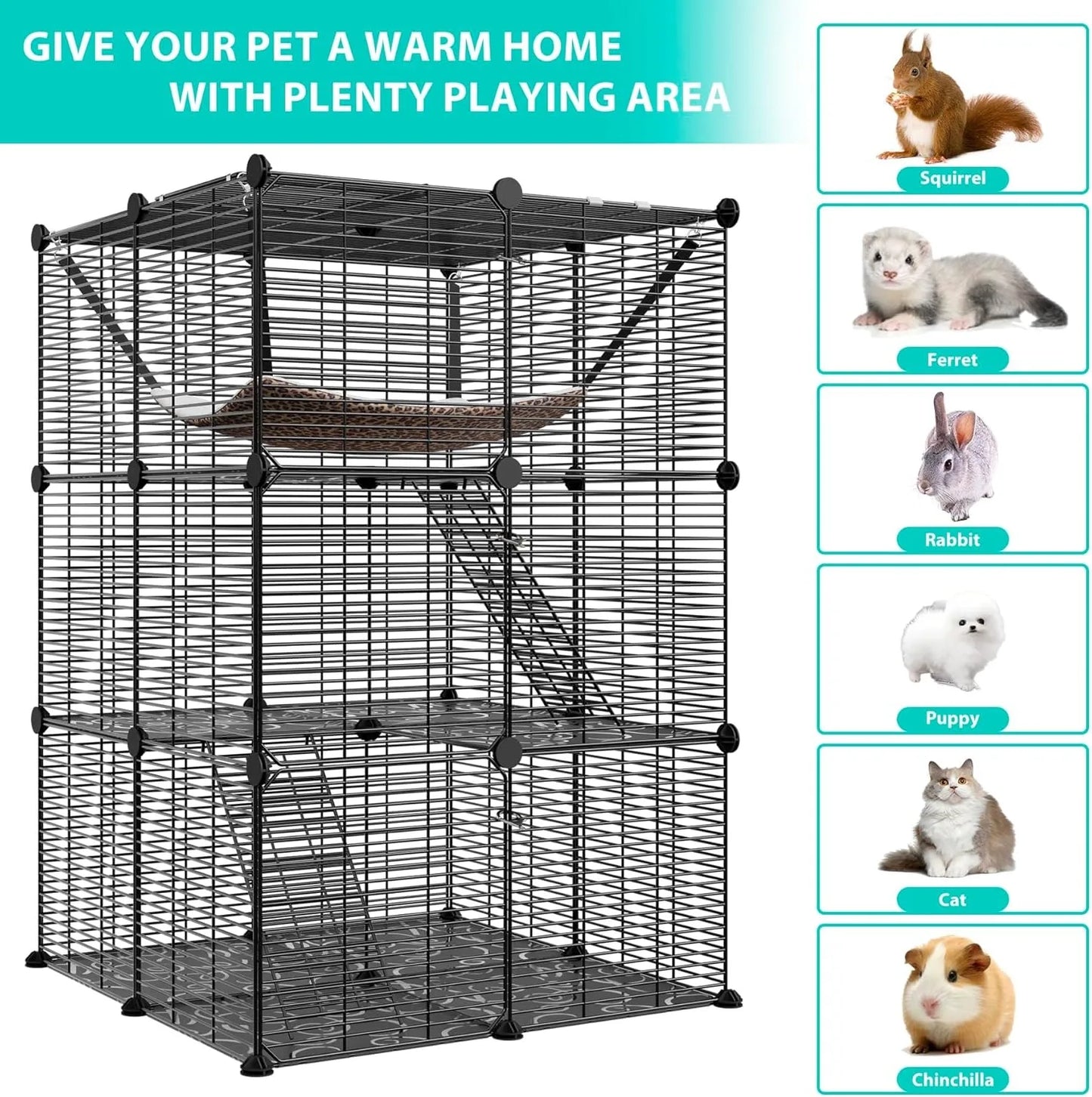 3-Tier Cat Cage Enclosures Detachable Cat Kennel