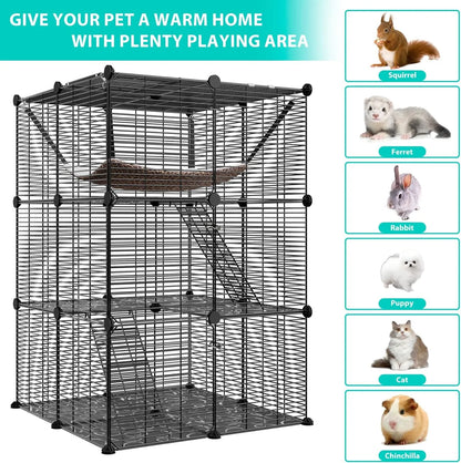 3-Tier Cat Cage Enclosures Detachable Cat Kennel
