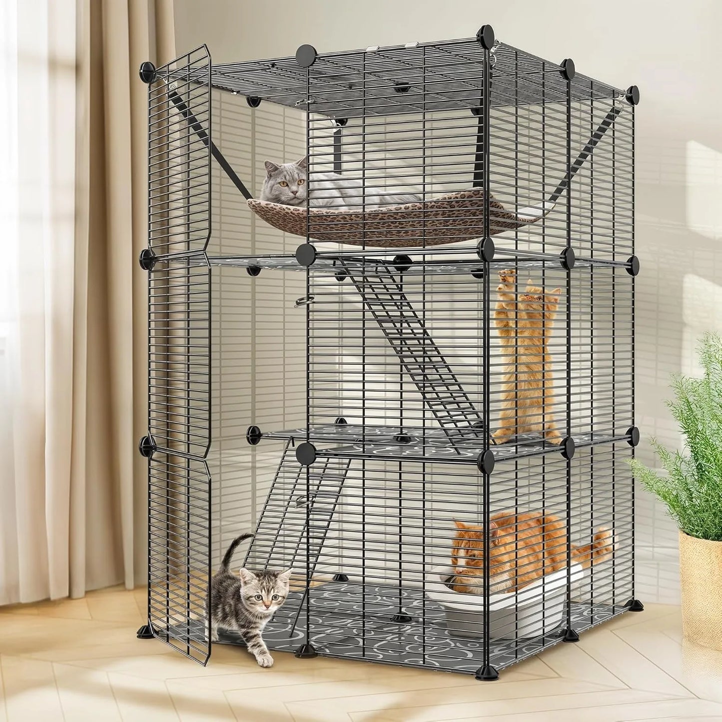 3-Tier Cat Cage Enclosures Detachable Cat Kennel