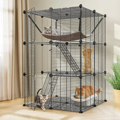 3-Tier Cat Cage Enclosures Detachable Cat Kennel