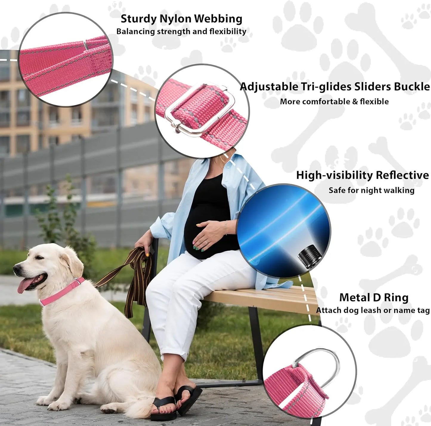 Adjustable Sliding No-Buckle Reflective Training Dog Collar
