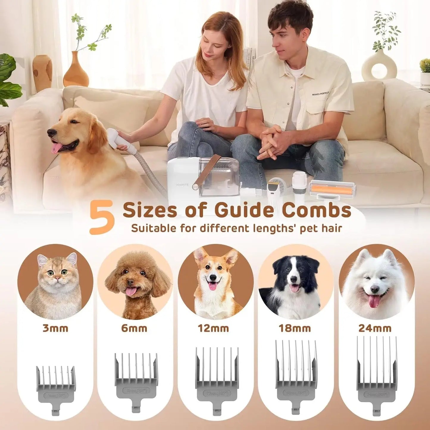 Pet Grooming Vacuum, Low Noise Clipper Kit with 7 Tools