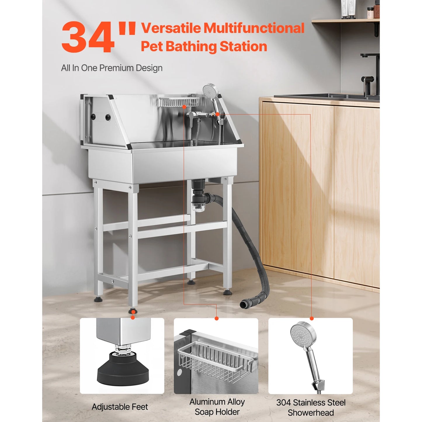 34In Stainless Steel Dog & Cat Washing Station
