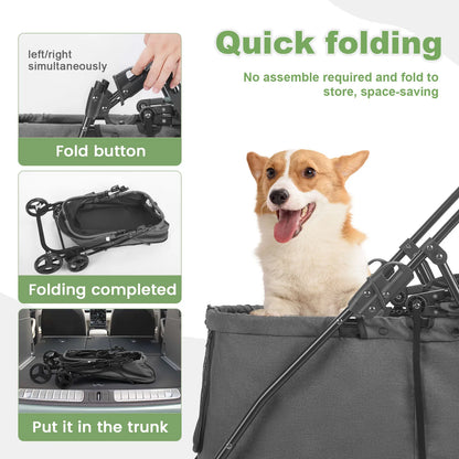 Small, Medium Pet Stroller 4 Wheels with Brakes