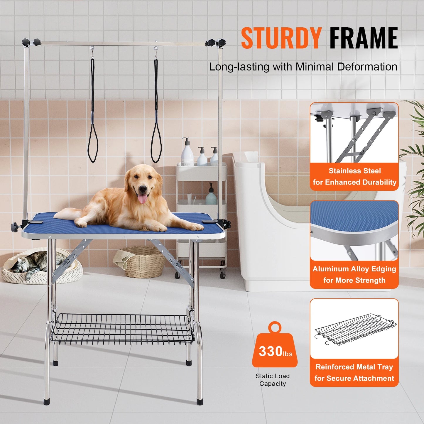 Foldable Pet Grooming Table Two Arms with Clamps