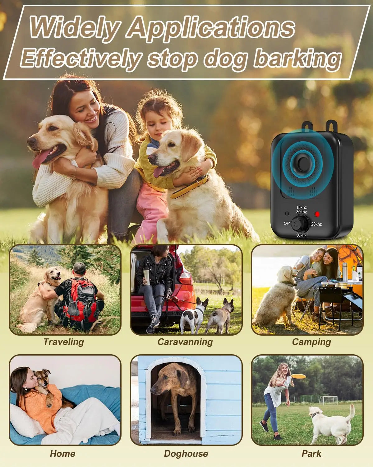 Ultrasonic indoor, outdoor, rechargeable ultra dog barking device.