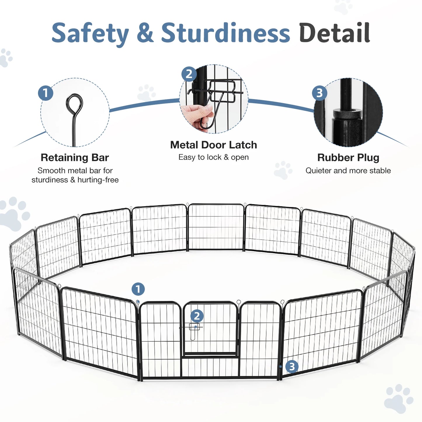 16 Panels Metal Foldable Dog Playpen Fence