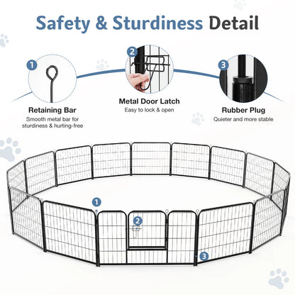 16 Panels Metal Foldable Dog Playpen Fence