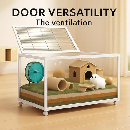 Transparent Hamster Cage,360° Viewing Small Animal Habitat
