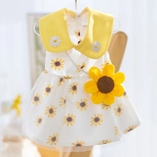 Dog Princess Summer Dress with Bow & Lace