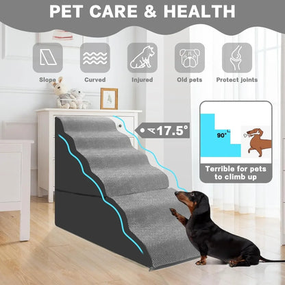 6 Step Pet Stairs for High Beds 30-36 inches Tall