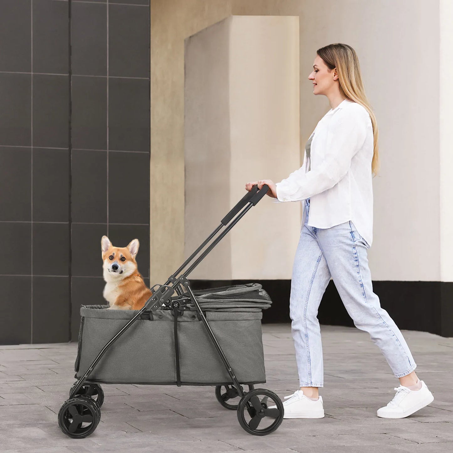 Small, Medium Pet Stroller 4 Wheels with Brakes