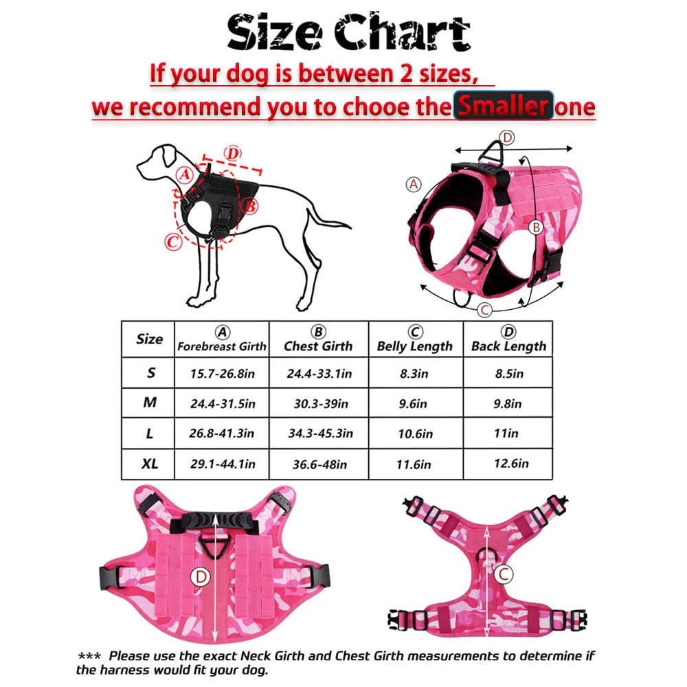 Military Pink Camouflage Dog Harness Large Medium Dogs