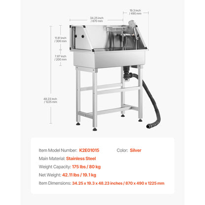 34In Stainless Steel Dog & Cat Washing Station