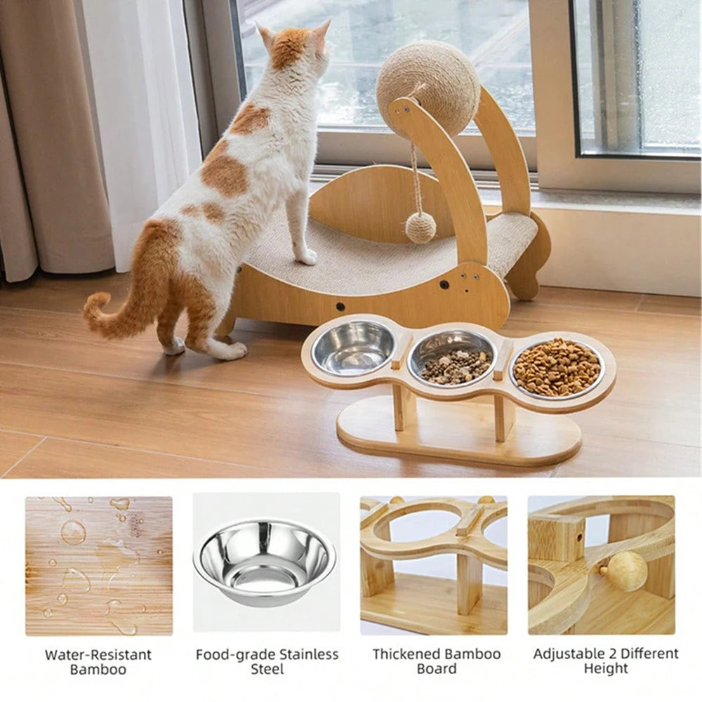 Cat 3 Bowls in 1 Feeder Feeding & Watering Bowl