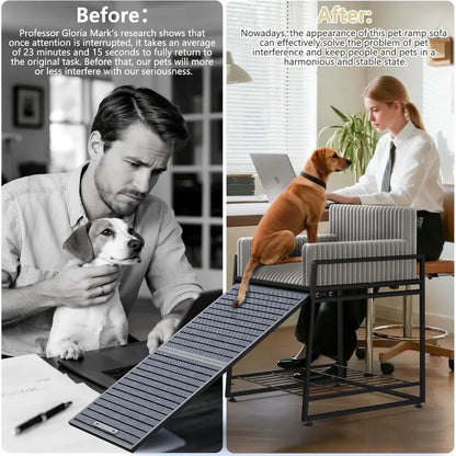 Folding Pet Stairs Ramp with Seat & Bed