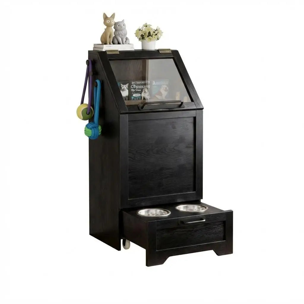 Pet Feeding Station with Raised Bowls & Food Storage