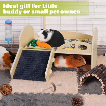 Guinea Pig, Hamster Bed with Stable Stairs & Mat