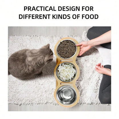 Cat 3 Bowls in 1 Feeder Feeding & Watering Bowl