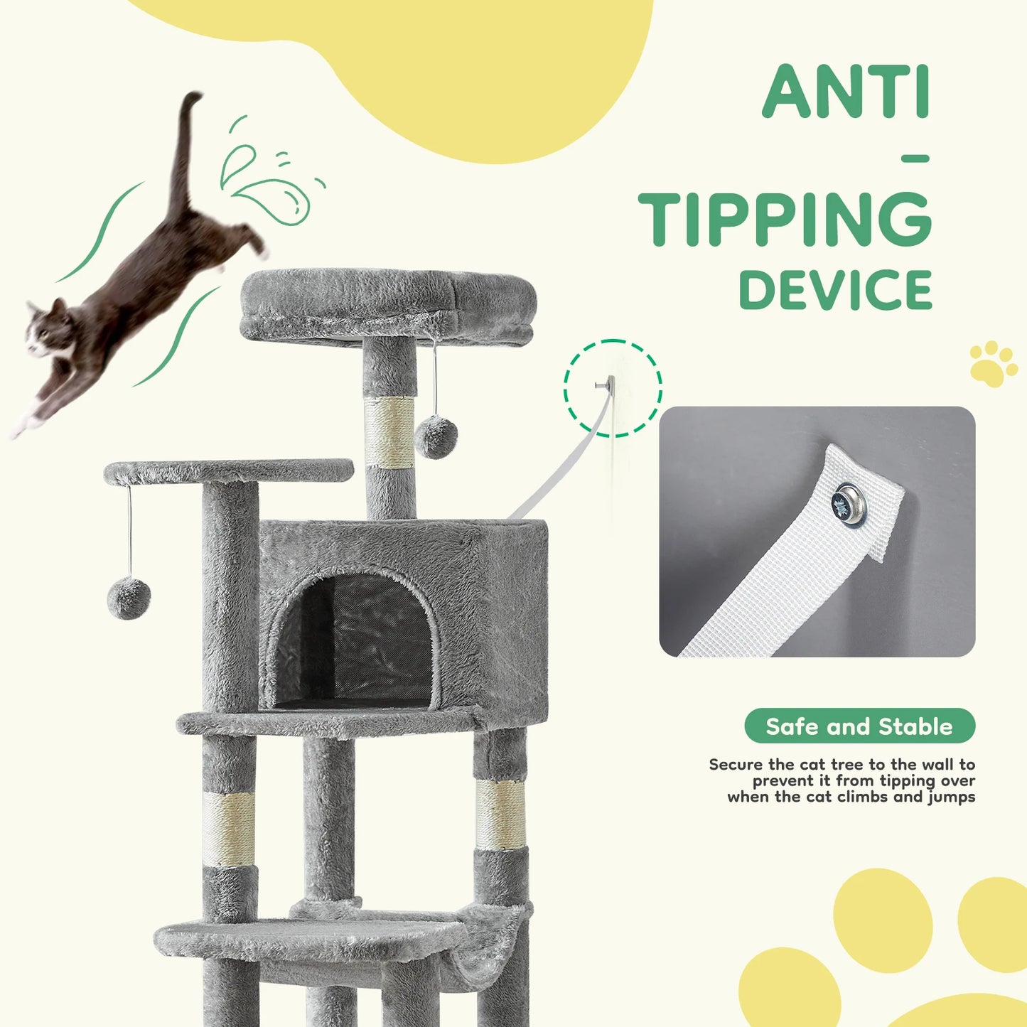 44In Cat Tree Tall Multi-Cat Climbing Scratching Tower