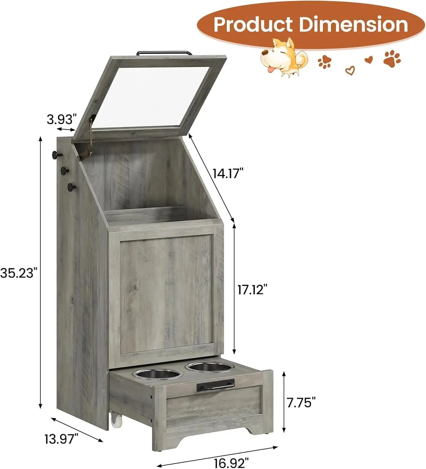 Pet Feeding Station with Raised Bowls & Food Storage