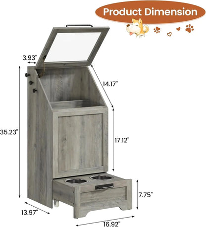 Pet Feeding Station with Raised Bowls & Food Storage