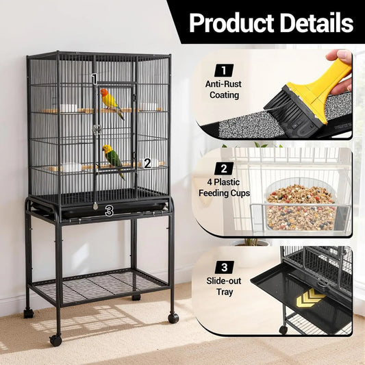 53-Inch Roller Bird Flight Cage, Wrought Iron.