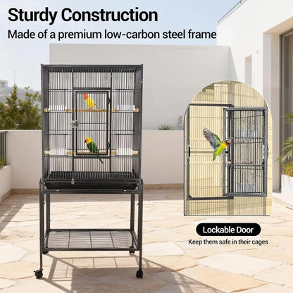 53-Inch Roller Bird Flight Cage, Wrought Iron.