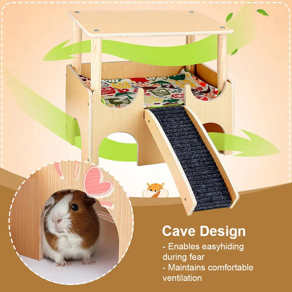 2-Tier Guinea Pig, Hamster Wooden Small Hiding House
