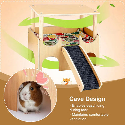 2-Tier Guinea Pig, Hamster Wooden Small Hiding House