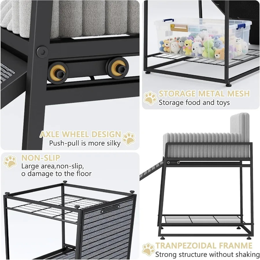 Folding Pet Stairs Ramp with Seat & Bed