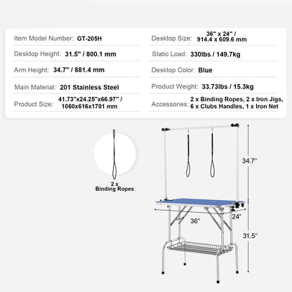 Foldable Pet Grooming Table Two Arms with Clamps