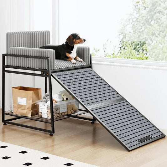 Folding Pet Stairs Ramp with Seat & Bed