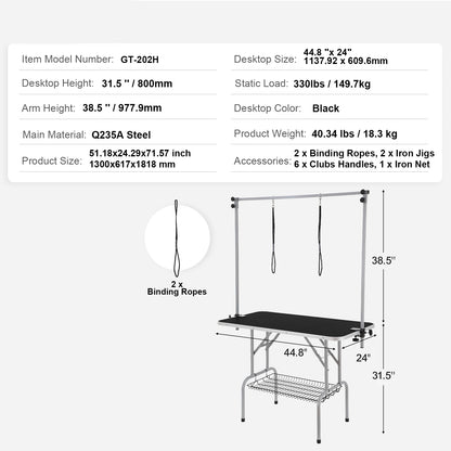 Foldable Pet Grooming Table Two Arms with Clamps