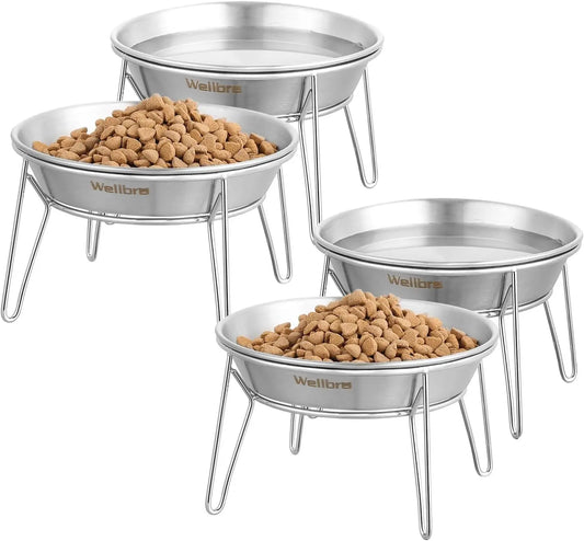 4-Pack Stainless Steel Raised Pet Bowls.