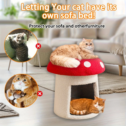 Mushroom Cat Bed house with washable removable cushions.