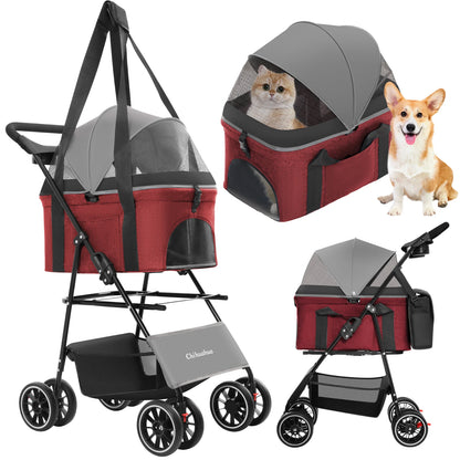 Pet Stroller for Dogs Cats Lightweight Foldable & Detachable