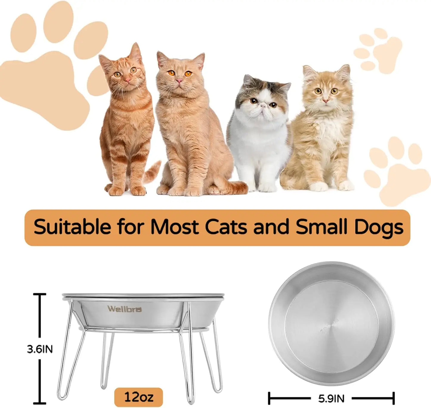 4-Pack Stainless Steel Raised Pet Bowls.