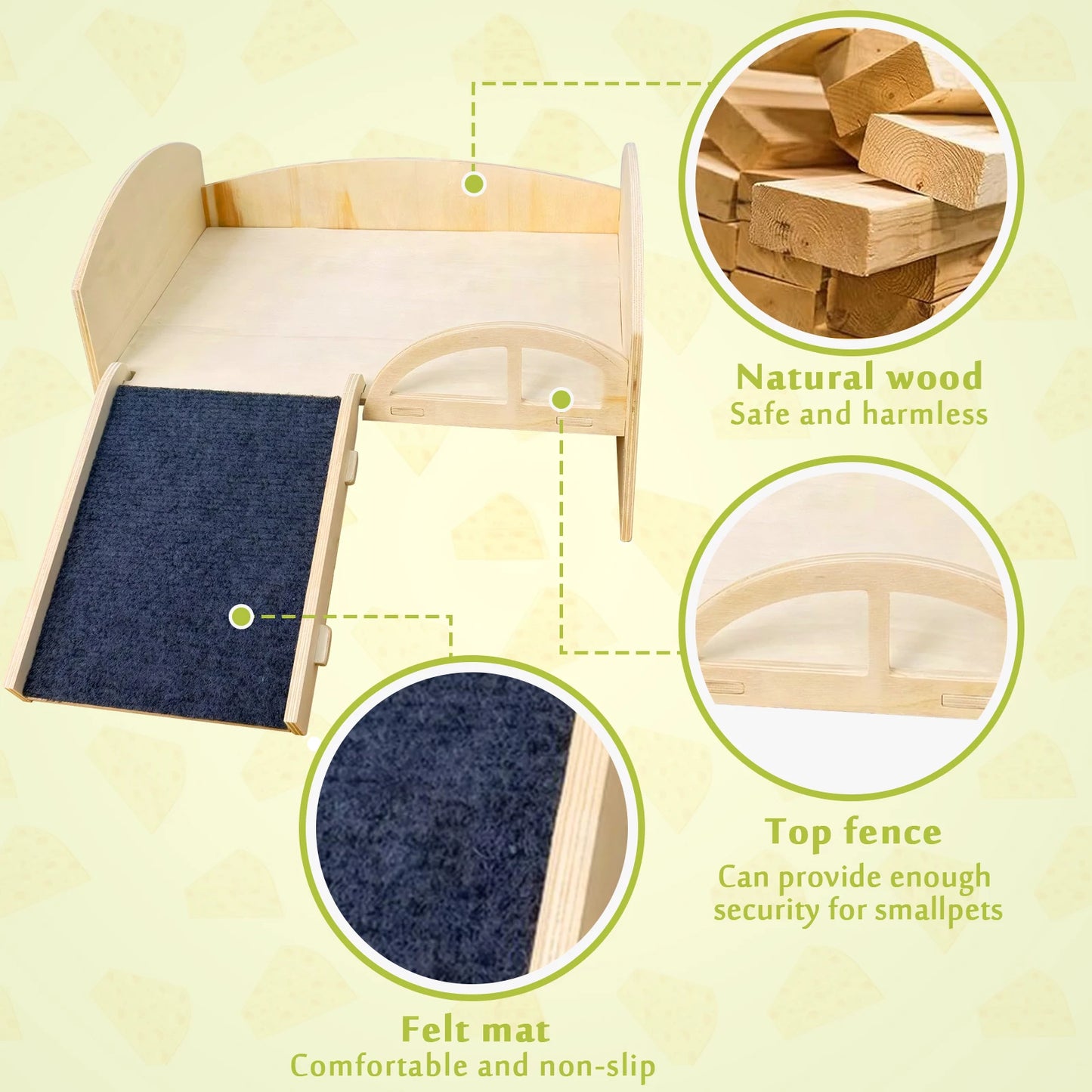 Guinea Pig, Hamster Bed with Stable Stairs & Mat