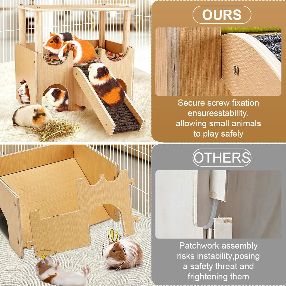 2-Tier Guinea Pig, Hamster Wooden Small Hiding House