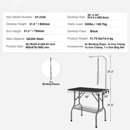 Foldable Pet Grooming Table Two Arms with Clamps