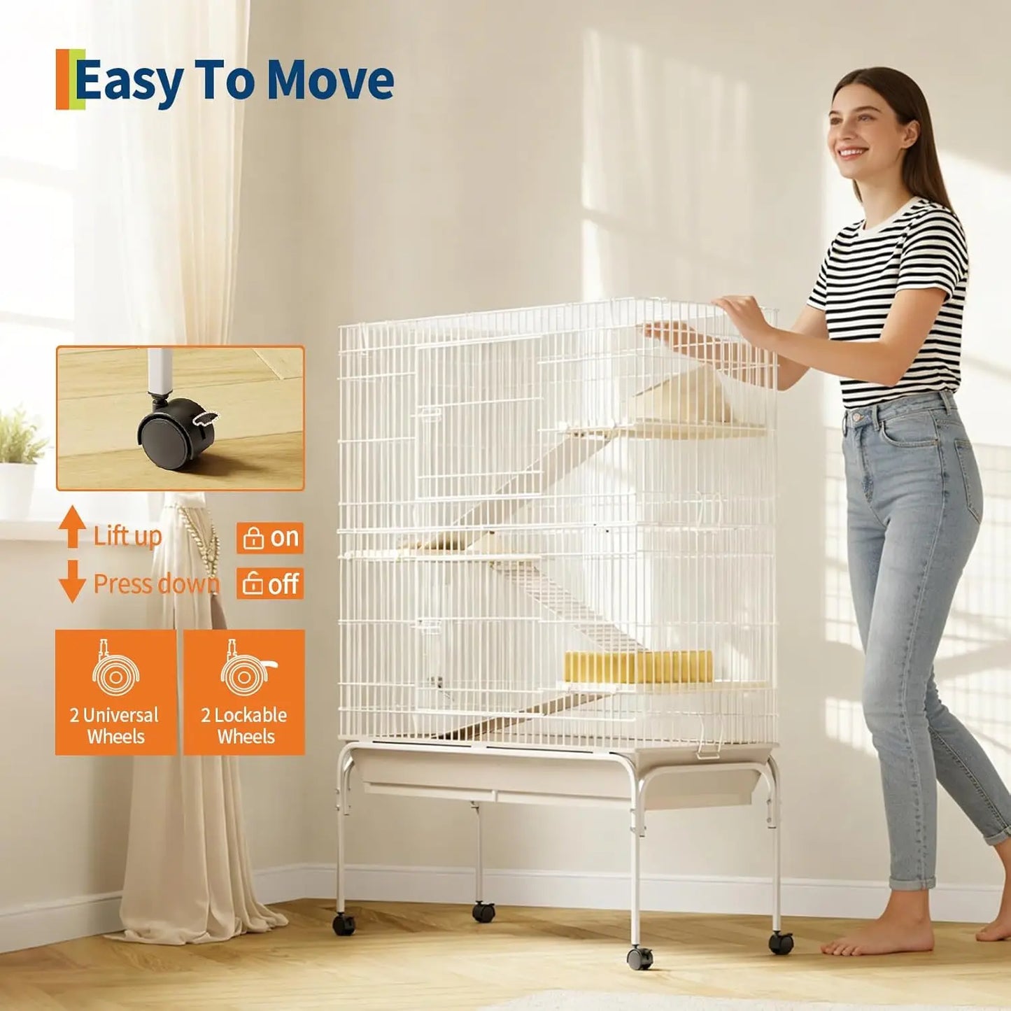 47/55 Inch Small Metal Animal Cage with Wheels