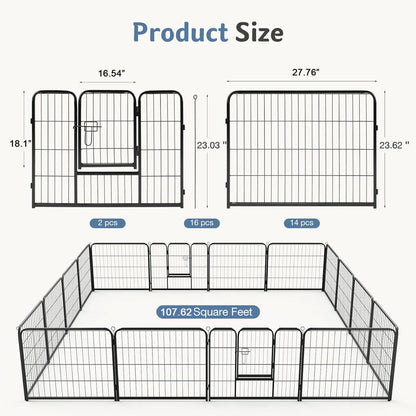 16 Panels Metal Foldable Dog Playpen Fence