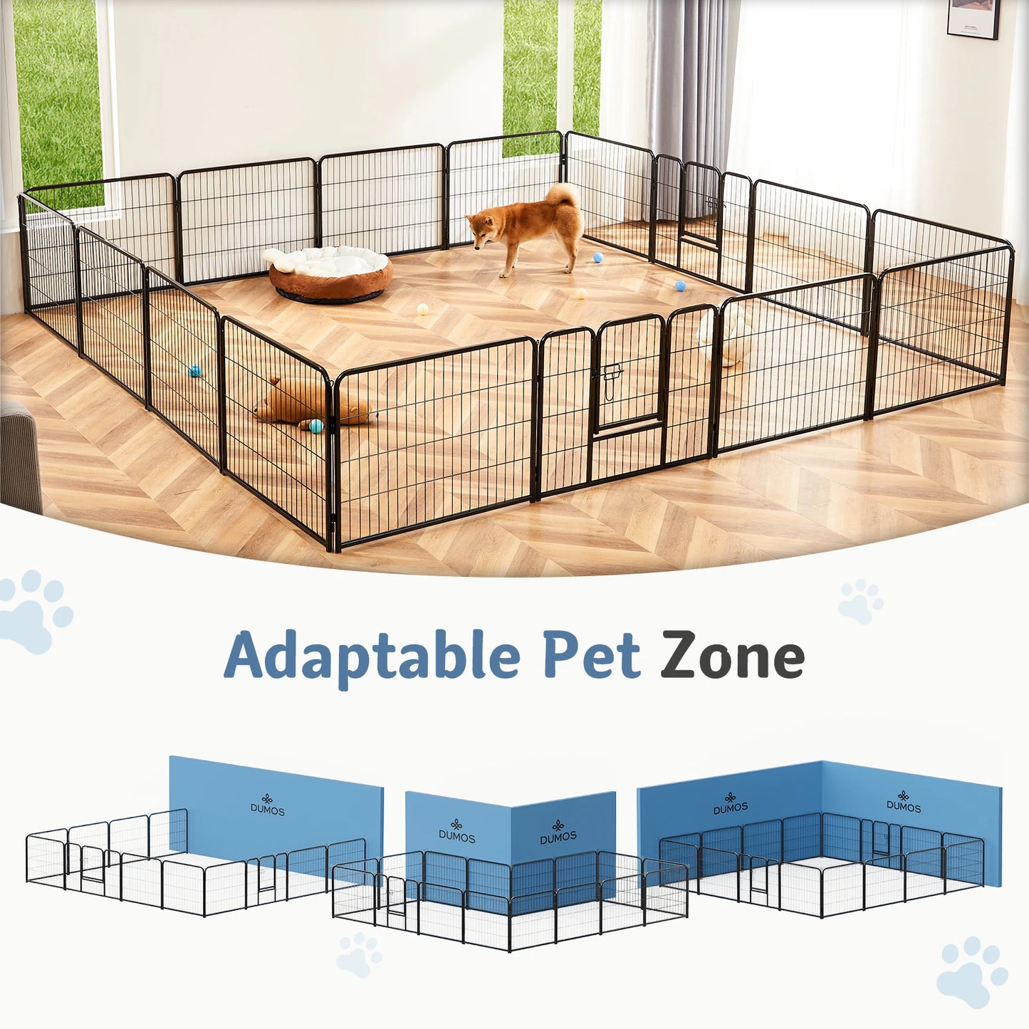 16 Panels Metal Foldable Dog Playpen Fence