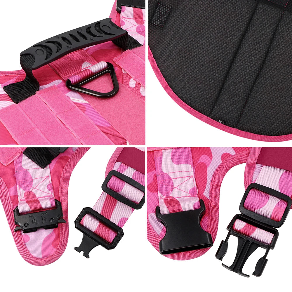 Military Pink Camouflage Dog Harness Large Medium Dogs