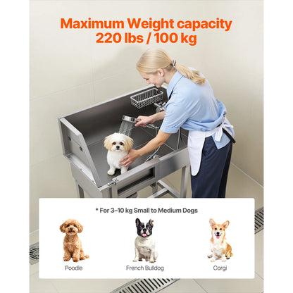 34" Dog Washing Stainless Steel Dog Wash Sink & Shower